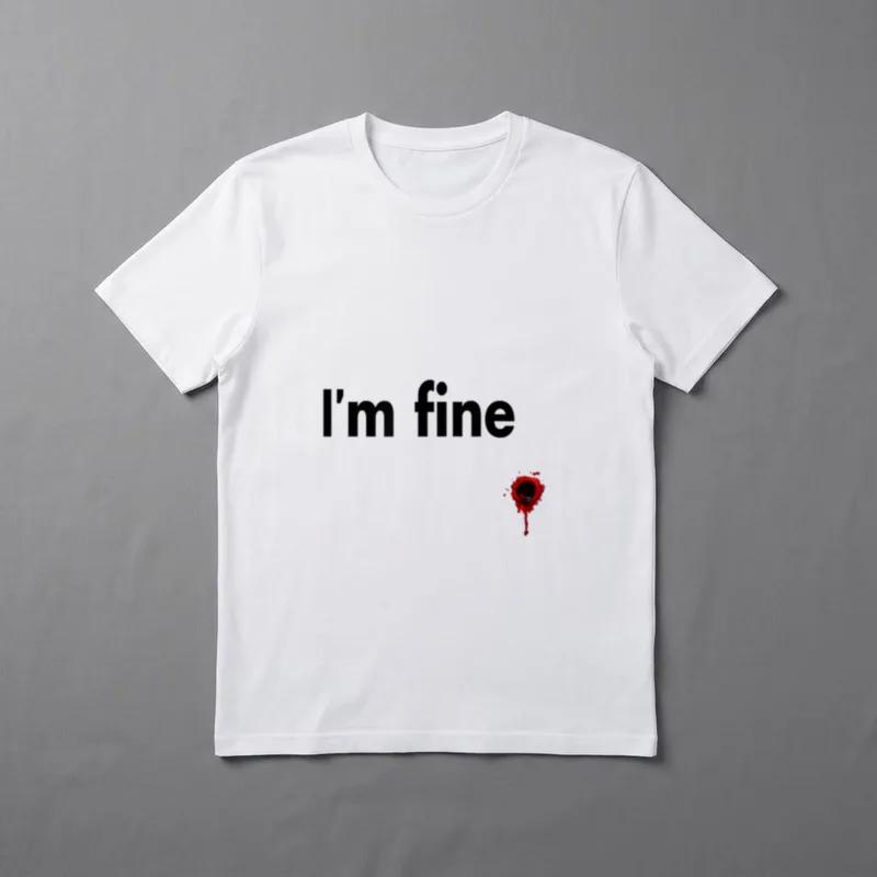 Bloody Shirt Halloween – Schriftzug „I'm fine“ neben blutiger Bisswunde mit Zähnen – Klassisches T-Shirt in Schwarz