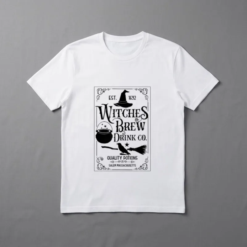 Salem Witch Est 1692 T-Shirt – Etikett: Hexenhut, Kessel, Rabe, Besen, Salem Massachusetts – Klassisches T-Shirt in Schwarz