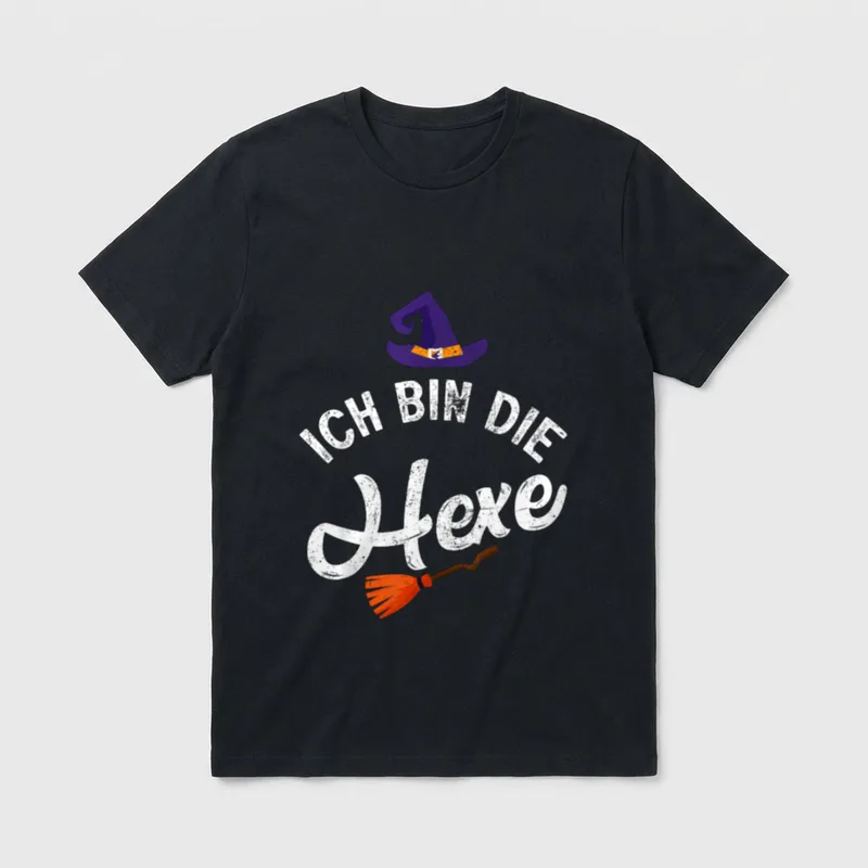 Ich bin die Hexe Lustig T-Shirt – Hexenhut, Schriftzug „Ich bin die Hexe“, Besen – Klassisches T-Shirt in Schwarz