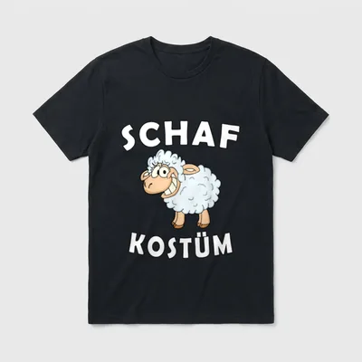 Schaf Kostüm Lustiges Schaf T-Shirt – Grinsendes Wollschaf zwischen SCHAF und KOSTÜM – Klassisches T-Shirt in Schwarz