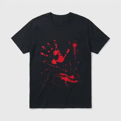 Halloween blutiges T-Shirt – Roter Handabdruck mit Blutspritzern und Tropfen – Klassisches T-Shirt in Schwarz