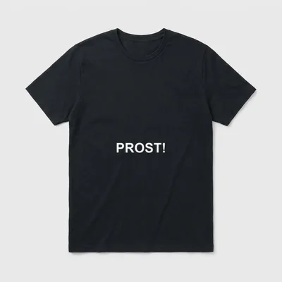 Prost German Word Oktoberfest T-Shirt – Weißer Schriftzug „PROST!“ auf grauem Hintergrund – Klassisches T-Shirt in Schwarz