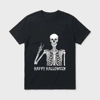 Happy Halloween Skelett Friedenszeichen T-Shirt – Klassisches T-Shirt in Schwarz