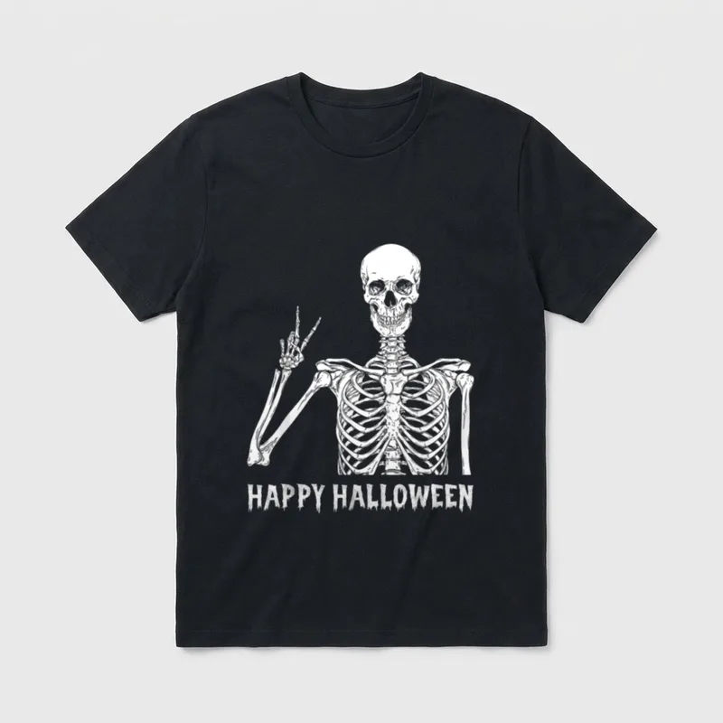 Happy Halloween Skelett Friedenszeichen T-Shirt – Klassisches T-Shirt in Schwarz