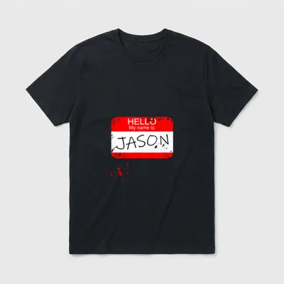 Hello My Name is T-Shirt – Namensschild „HELLO My name is: JASON“ mit Blutspritzern – Klassisches T-Shirt in Schwarz