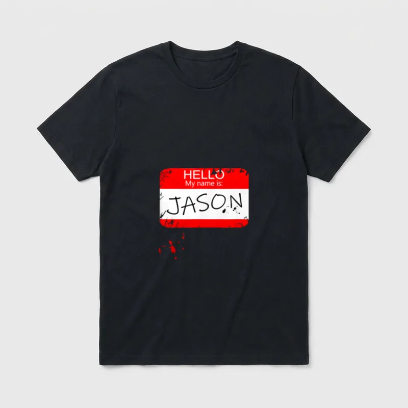Hello My Name is T-Shirt – Namensschild „HELLO My name is: JASON“ mit Blutspritzern – Klassisches T-Shirt in Schwarz