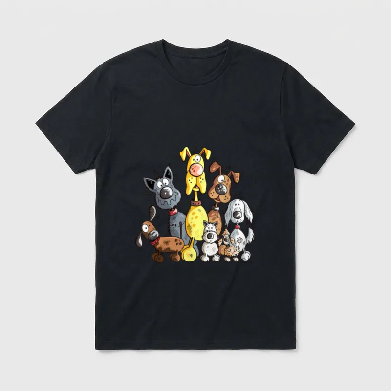 Funny Hundehaufen I Hunde T-Shirt – Bunte Cartoon-Hundegruppe mit großen Augen – Klassisches T-Shirt in Schwarz