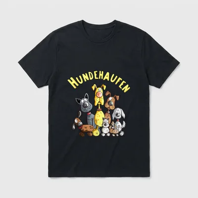 Funny Hundehaufen I Hunde Team T-Shirt – Acht Comic-Hunde unter Schriftzug „HUNDEHAUFEN“ – Klassisches T-Shirt in Schwarz