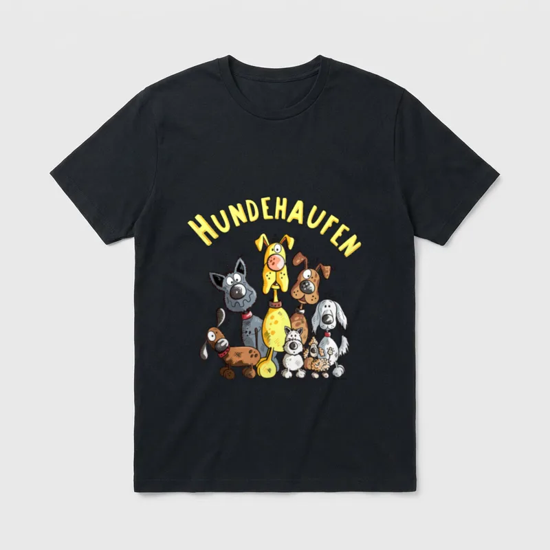 Funny Hundehaufen I Hunde Team T-Shirt – Acht Comic-Hunde unter Schriftzug „HUNDEHAUFEN“ – Klassisches T-Shirt in Schwarz