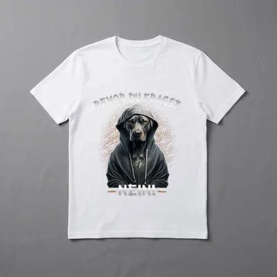 Bevor Du Fragst Nein! Hunde T-Shirt – Hund im Hoodie, Schriftzug „Bevor du fragst – Nein!“ – Klassisches T-Shirt in Schwarz