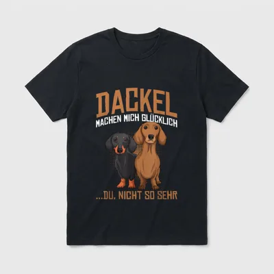 Süße Dackel Hunde Design T-Shirt – Zwei Dackel mit Spruch „Dackel machen mich glücklich“ – Klassisches T-Shirt in Schwarz