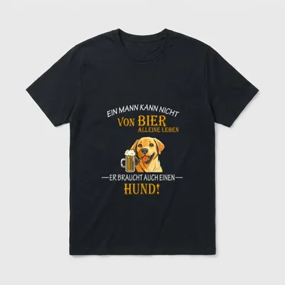 Bier und Coole Hunde T-Shirt – Labrador mit Bierkrug und Spruch über Bier und Hund – Klassisches T-Shirt in Schwarz