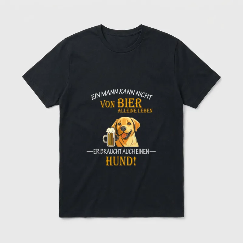 Bier und Coole Hunde T-Shirt – Labrador mit Bierkrug und Spruch über Bier und Hund – Klassisches T-Shirt in Schwarz