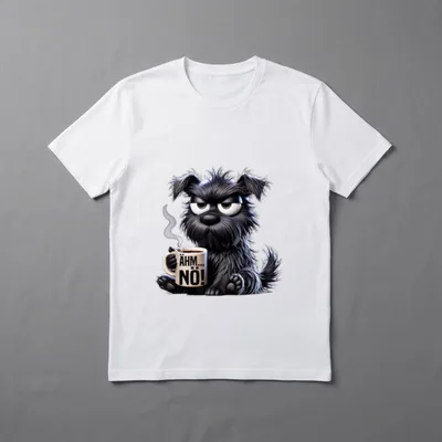 Ähm No Hund Lustiges T-Shirt – Grimmiger Hund hält Kaffeetasse mit Aufschrift „ÄHM... NÖ!“ – Klassisches T-Shirt in Schwarz