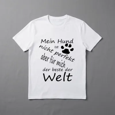 Hundesprüche mit Pfote T-Shirt – Pfotenabdruck und Spruch „Mein Hund ist nicht perfekt“ – Klassisches T-Shirt in Schwarz