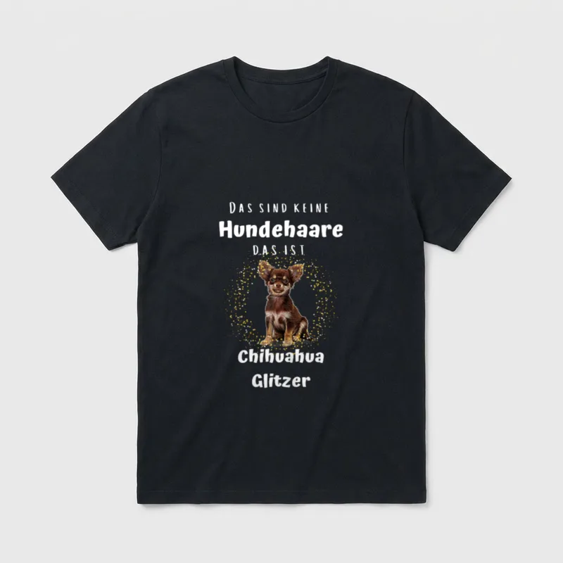 mit Chihuahua Hund Spruch T-Shirt – Chihuahua mit Glitzerpunkten und Spruch über Hundehaare – Klassisches T-Shirt in Schwarz