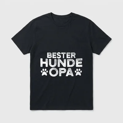 Bester Hunde Opa Spruch T-Shirt – Schriftzug „BESTER HUNDE OPA“ mit zwei Pfotenabdrücken – Klassisches T-Shirt in Schwarz