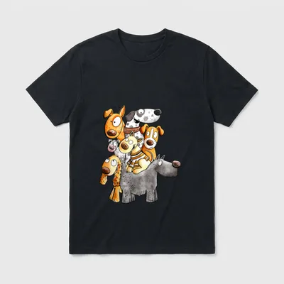 I Just Really Love T-Shirt – Sechs gestapelte Cartoon-Hunde verschiedener Rassen und Farben – Klassisches T-Shirt in Schwarz