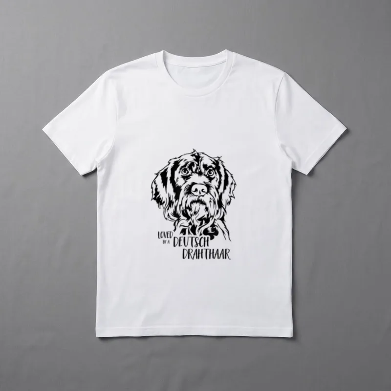 Loved by a Deutsch T-Shirt – Drahthaar-Kopf mit Schriftzug „Loved by a Deutsch Drahthaar“ – Klassisches T-Shirt in Schwarz