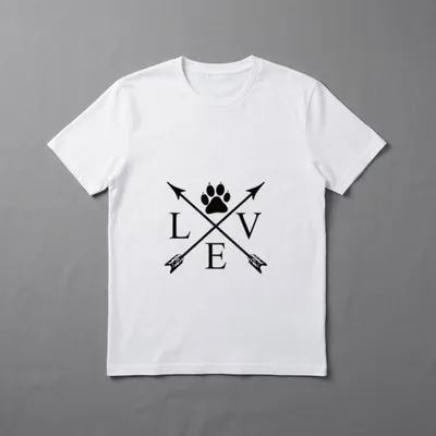 Hundeliebe Hunde Spruch T-Shirt – LOVE-Schriftzug mit Pfeilen als O und Hundepfote darüber – Klassisches T-Shirt in Schwarz