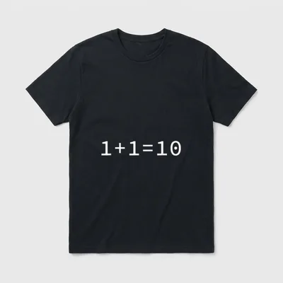 1 + 1 = T-Shirt – Schriftzug „1 + 1 = 10“ in weißer Blockschrift – Klassisches T-Shirt in Schwarz