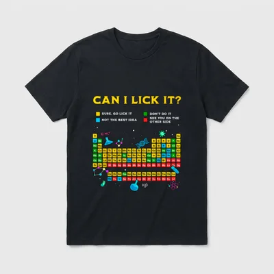 T-Shirt Sprüche Lehrer – Periodensystem mit „Can I Lick It?“ und Farbcode-Legende – Klassisches T-Shirt in Schwarz