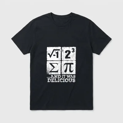 I Ate Some Pi T-Shirt – Vier Kacheln mit Wurzel aus -1, 2³, Σ, π und Schriftzug darunter – Klassisches T-Shirt in Schwarz