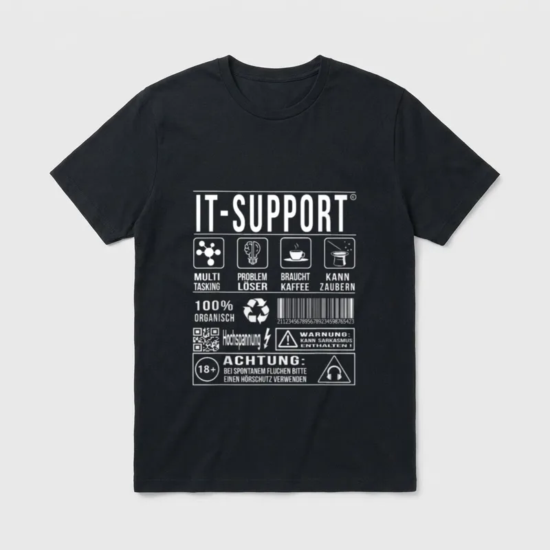 IT Support Lustiger Spruch T-Shirt – IT-Support-Etikett mit Symbolen und Warnhinweisen – Klassisches T-Shirt in Schwarz