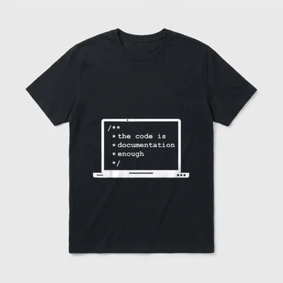 The Code is enough T-Shirt – Laptop mit Kommentar „the code is documentation enough“ – Klassisches T-Shirt in Schwarz