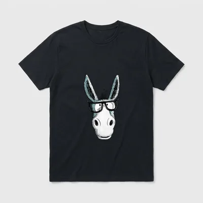 Lustiger Nerd Esel T T-Shirt – Eselkopf mit großer schwarzer Brille, grauer Hintergrund – Klassisches T-Shirt in Schwarz