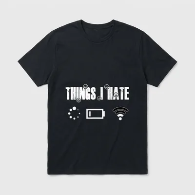 THINGS I HATE Lustiges T-Shirt – THINGS I HATE mit Ladekreis, Akku und WLAN-Symbol – Klassisches T-Shirt in Schwarz