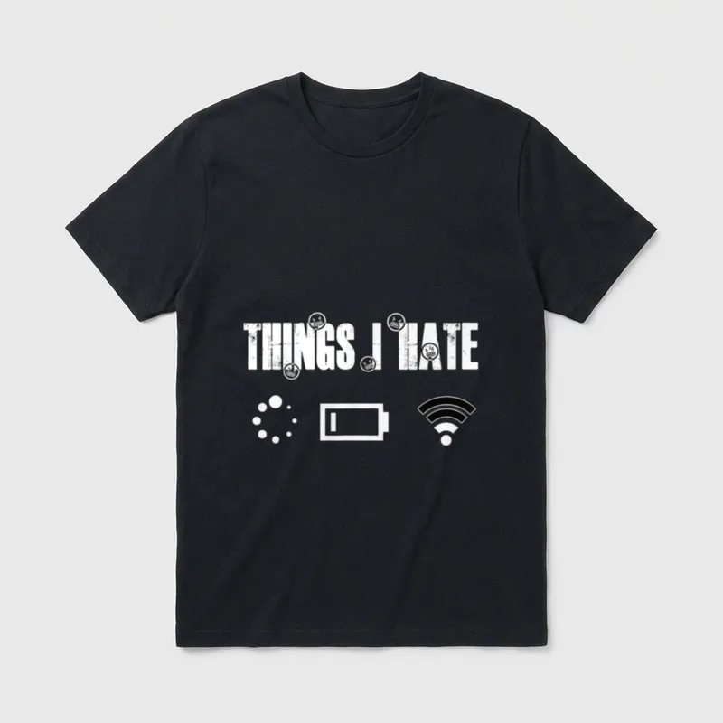THINGS I HATE Lustiges T-Shirt – THINGS I HATE mit Ladekreis, Akku und WLAN-Symbol – Klassisches T-Shirt in Schwarz