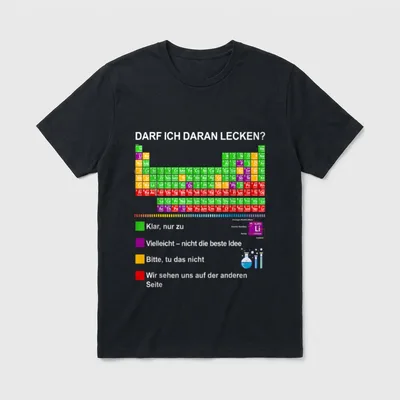Kann ich das lecken? T-Shirt – Periodensystem mit Frage und vier Risikostufen in Ampelfarben – Klassisches T-Shirt in Schwarz