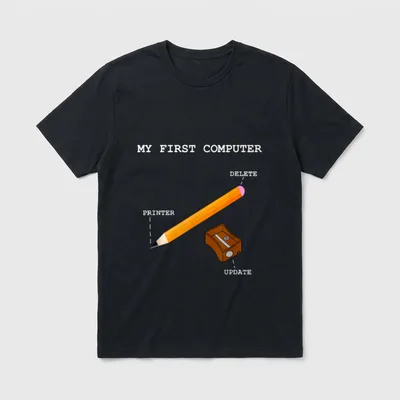 Programmierer Büro Mein erster T-Shirt – Bleistift mit PRINTER, DELETE, UPDATE und Spitzer – Klassisches T-Shirt in Schwarz