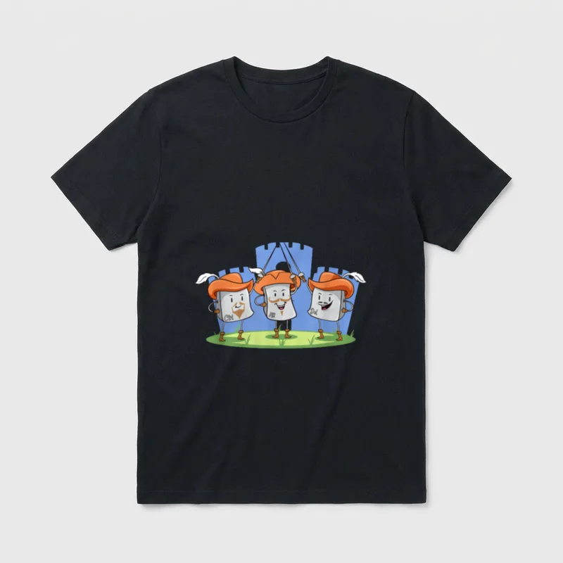 Lustiger Computer Nerd Spruch T-Shirt – Ctrl, Alt, Del als Musketiere mit Degen vor Burg – Klassisches T-Shirt in Schwarz