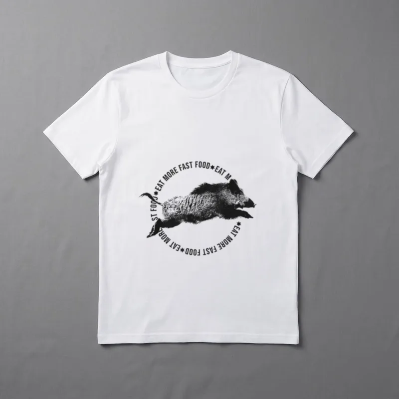 eat more fast food T-Shirt – Laufendes Wildschwein im Kreis aus „EAT MORE FAST FOOD“ – Klassisches T-Shirt in Schwarz