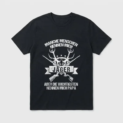Beste Jäger Papa Spruch T-Shirt – Geweih, Gewehre, Schriftzug Jäger und Papa – Klassisches T-Shirt in Schwarz