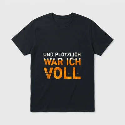 Jga T-Shirt Sprüche Männer – Schriftzug „Und plötzlich war ich voll“ in Bierglas-Optik – Klassisches T-Shirt in Schwarz