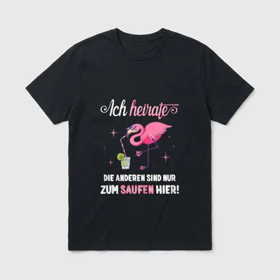 Jga Shirt Braut lustig – Flamingo mit Cocktail und Spruch „Ich heirate“ – Klassisches T-Shirt in Schwarz