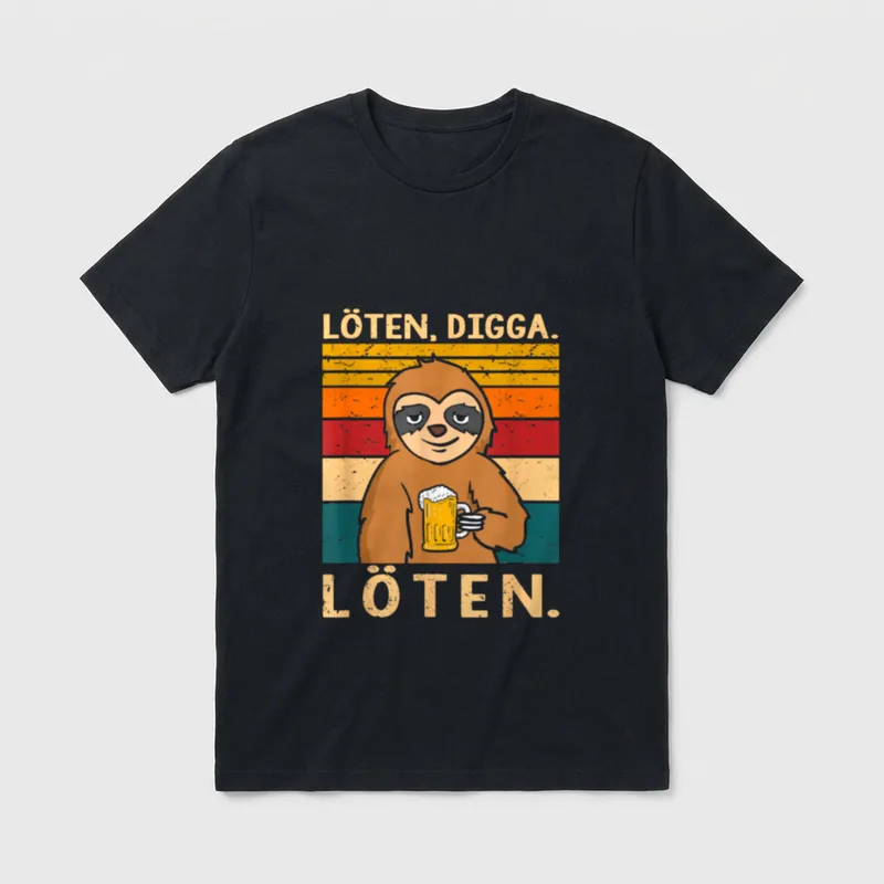 Löten Digga Löten Faultier T-Shirt – Faultier mit Bierkrug, Text „Löten, Digga. Löten.“ – Klassisches T-Shirt in Schwarz