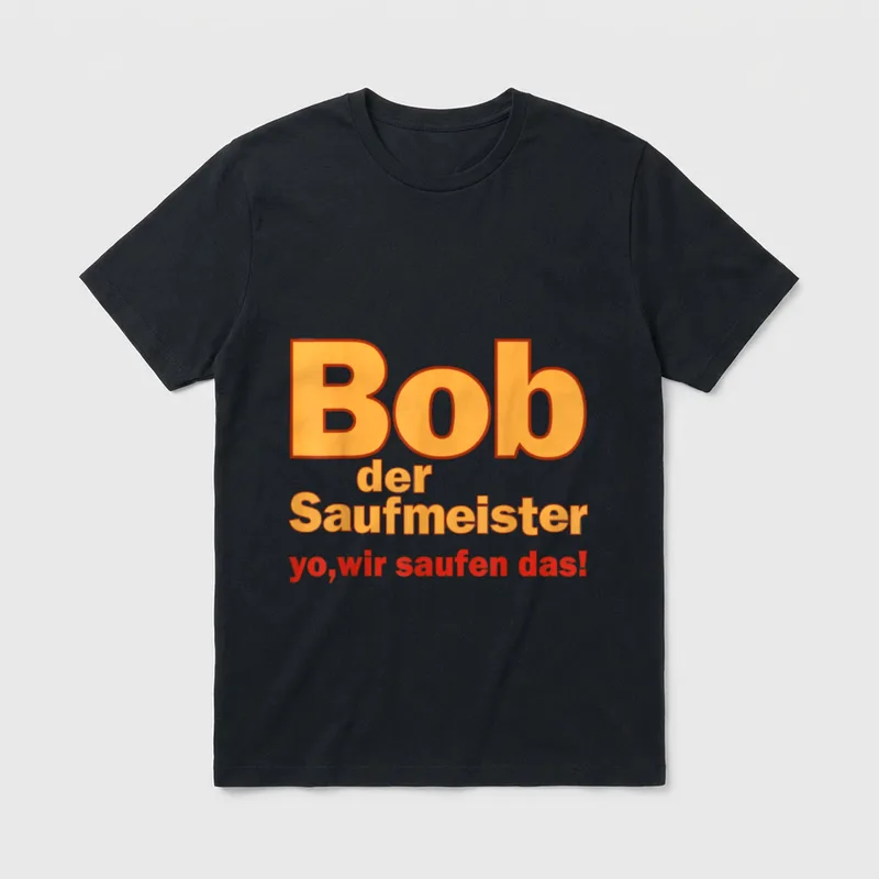 Bob der Saufmeister Malle T-Shirt – Schriftzug „Bob der Saufmeister – yo, wir saufen das!“ – Klassisches T-Shirt in Schwarz