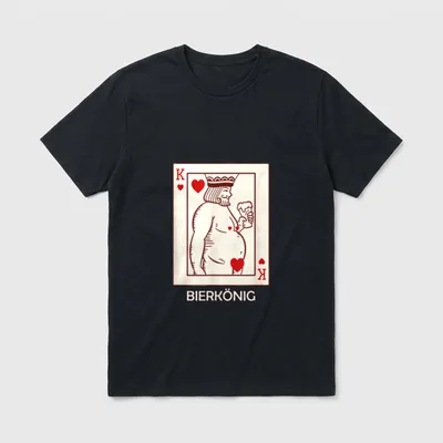 Lustige Bier Sprüche T-Shirt – Herz-König-Spielkarte mit Bierbauch, Schriftzug Bierkönig – Klassisches T-Shirt in Schwarz