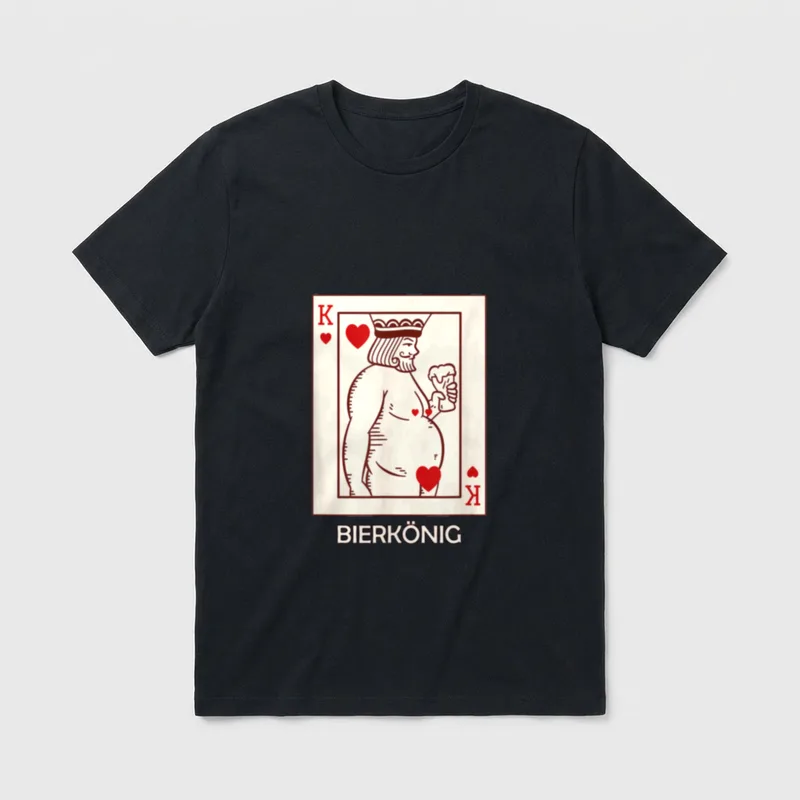 Lustige Bier Sprüche T-Shirt – Herz-König-Spielkarte mit Bierbauch, Schriftzug Bierkönig – Klassisches T-Shirt in Schwarz