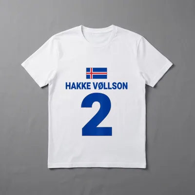 Island Fussball Shirt – Isländische Flagge, Schriftzug HAKKE VØLLSON, Nummer 2 – Klassisches T-Shirt in Schwarz