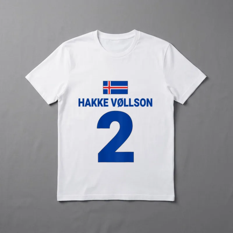 Island Fussball Shirt – Isländische Flagge, Schriftzug HAKKE VØLLSON, Nummer 2 – Klassisches T-Shirt in Schwarz