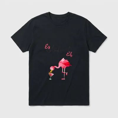 Es eskaliert Eh Party T-Shirt – Schriftzug „Es eskaliert Eh“ über Flamingo mit Cocktailglas – Klassisches T-Shirt in Schwarz