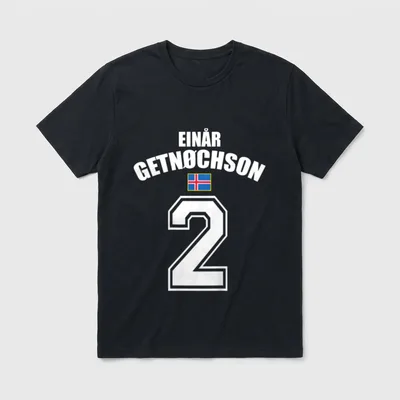 Sauf Trikot Island Einar T-Shirt – Trikotdruck Einår Getnøchson, Islandflagge, Nummer 2 – Klassisches T-Shirt in Schwarz