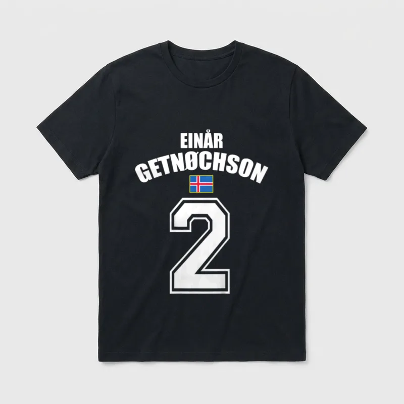 Sauf Trikot Island Einar T-Shirt – Trikotdruck Einår Getnøchson, Islandflagge, Nummer 2 – Klassisches T-Shirt in Schwarz