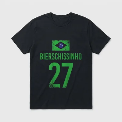 Jga T-Shirt Fussball – Brasilien-Flagge, Schriftzug „Bierschissinho“, Nummer 27 – Klassisches T-Shirt in Schwarz