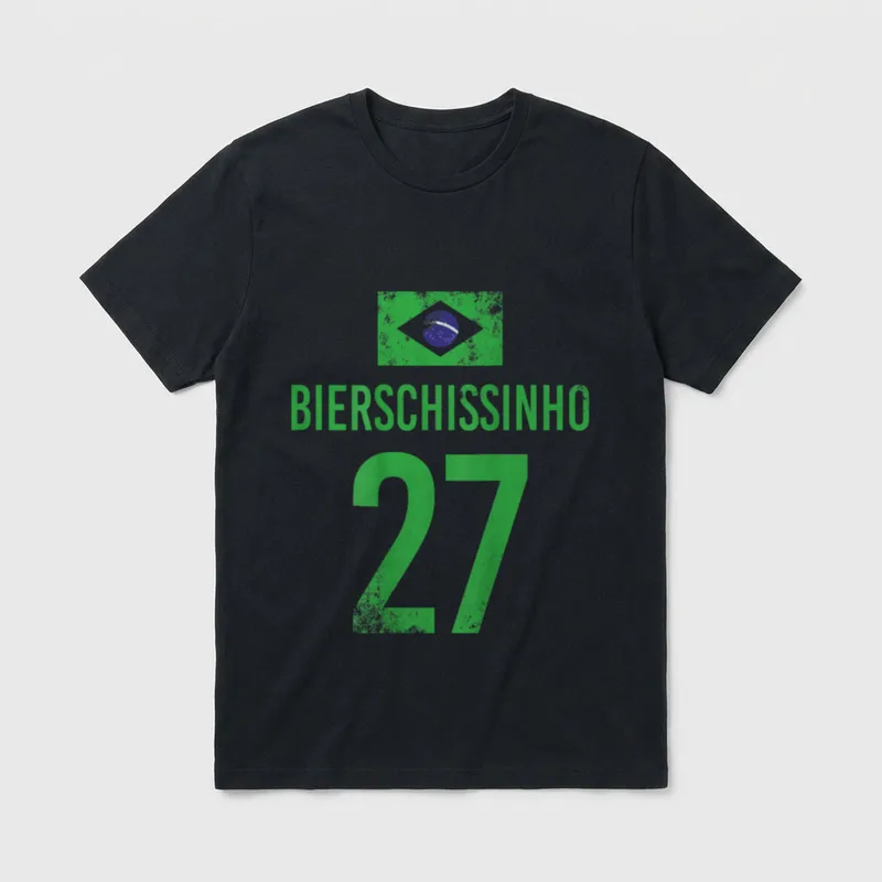 Jga T-Shirt Fussball – Brasilien-Flagge, Schriftzug „Bierschissinho“, Nummer 27 – Klassisches T-Shirt in Schwarz